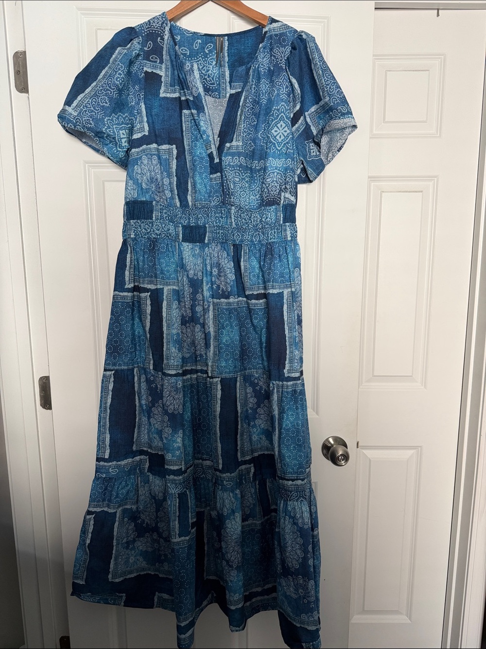 Anthropologie Somerset Maxi Dress Blue Patchwork Print XL Petite - Picture 2 of 11